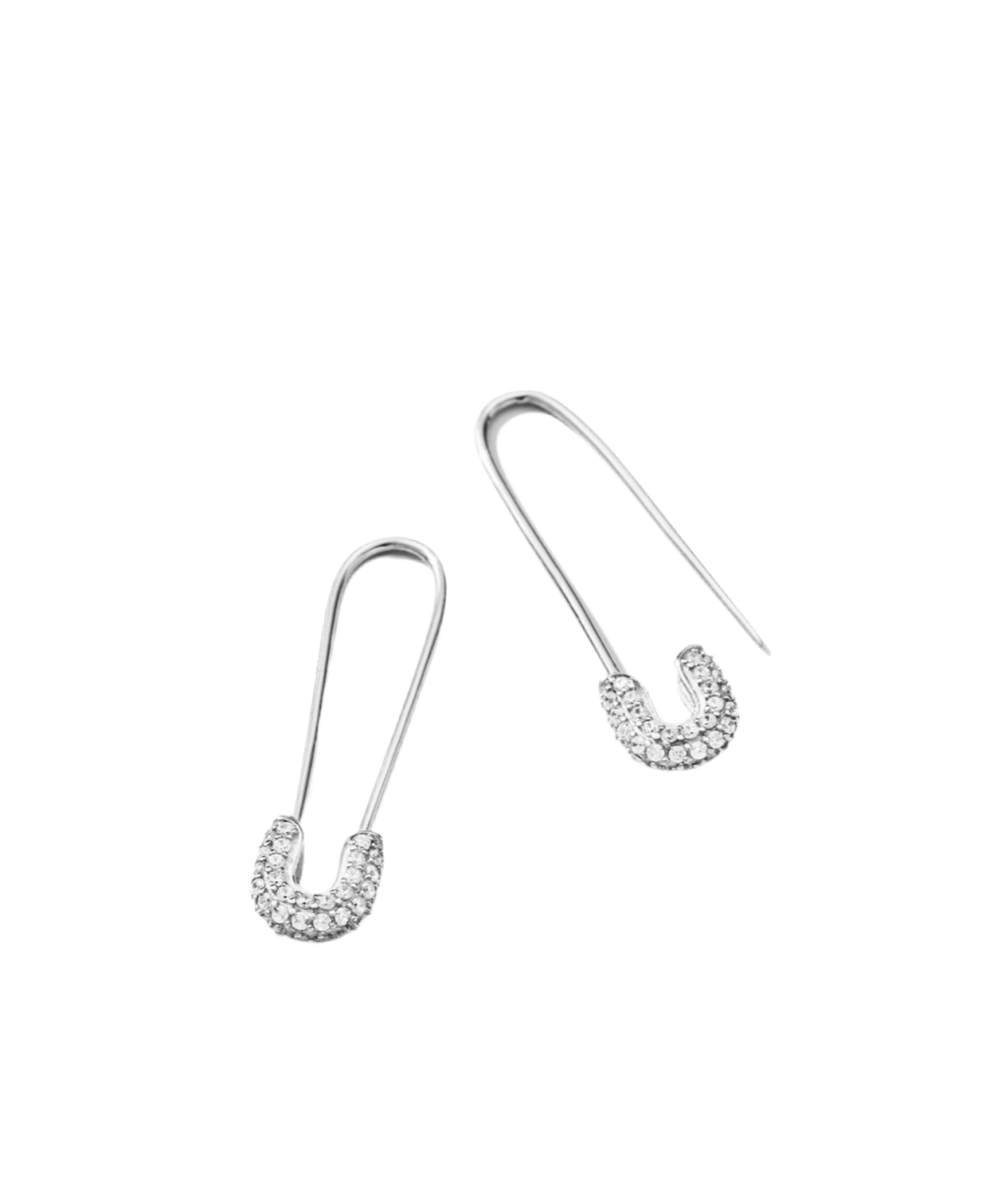 Silver Pavé Safety Pin Earrings