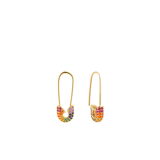 Rainbow Pavé Safety Pin Earrings