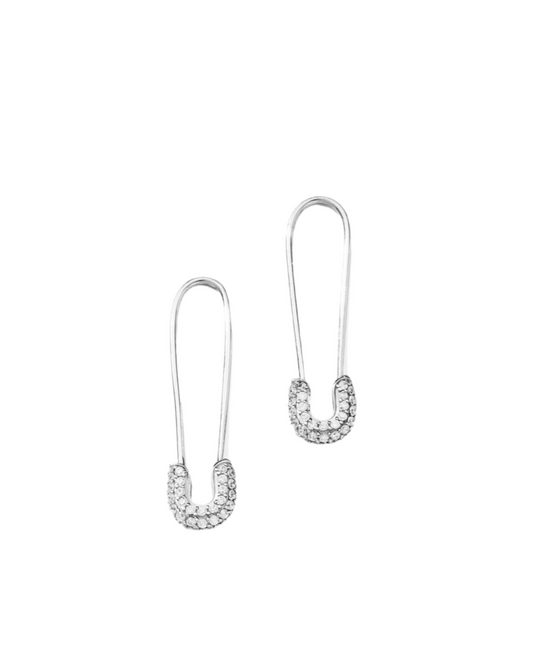 Silver Pavé Safety Pin Earrings