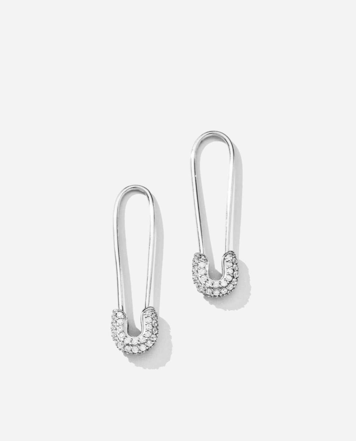 Silver Pavé Safety Pin Earrings