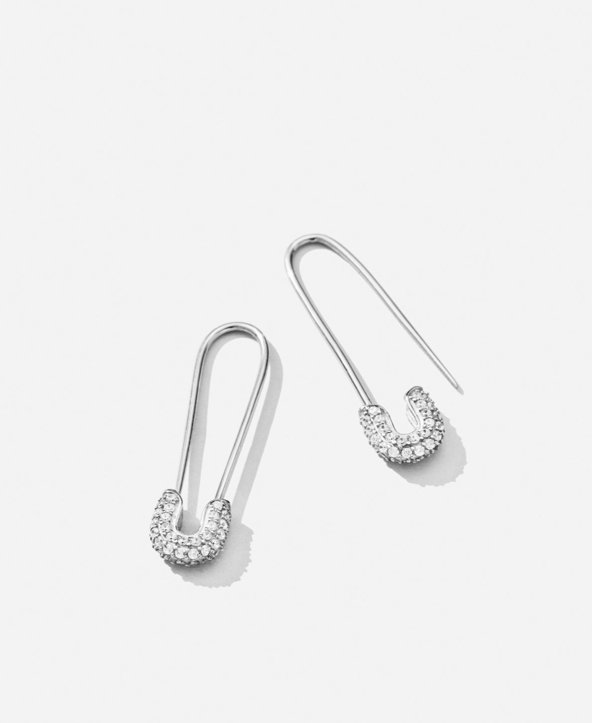 Silver Pavé Safety Pin Earrings