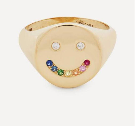 Rainbow Smiley Signet Ring