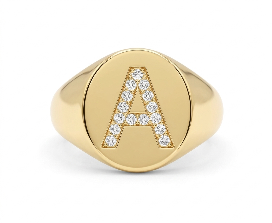 Pave Customizable Letter Signet Ring