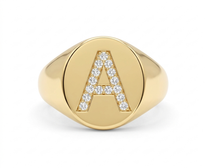 Pave Customizable Letter Signet Ring