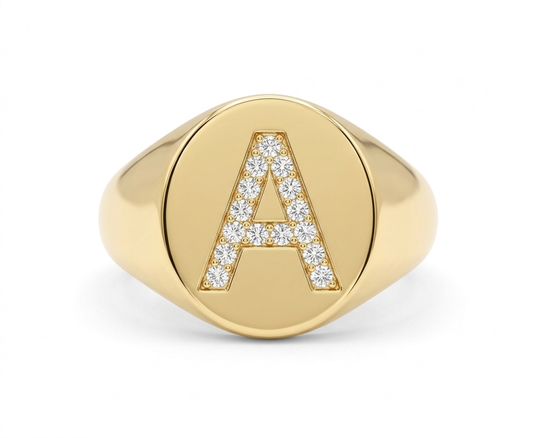 Pave Customizable Letter Signet Ring