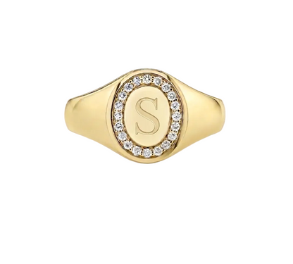 Customizable Pave Halo Signet Ring
