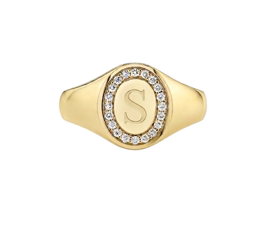 Customizable Pave Halo Signet Ring