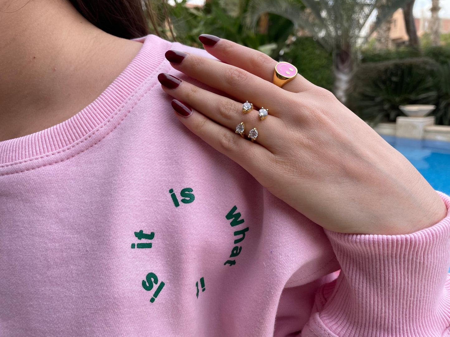 Pink Smiley Signet Ring